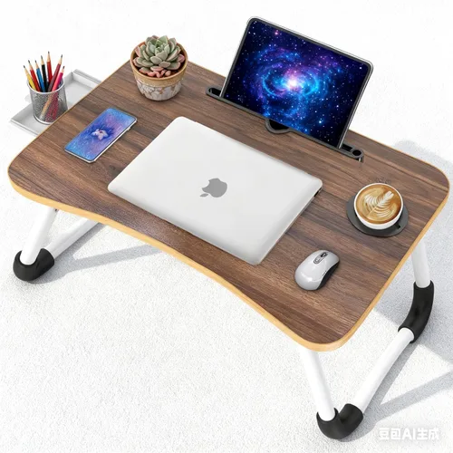 Miniatura 2 de Fayquaze - Escritorio portátil plegable para cama con cajón de almacenamiento y portavasos - Escritorio de regazo para portátil, soporte y bandeja