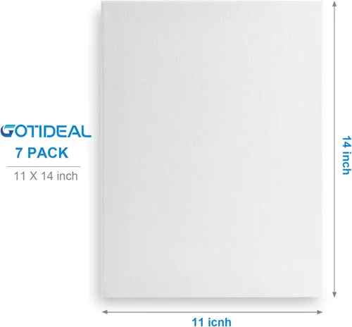 Miniatura 2 de GOTIDEAL Lienzo estirado, 11 x 14 pulgadas, juego de 7 unidades, blanco imprimado, 100% algodón, para pintar, verter acrílico, pintura al óleo