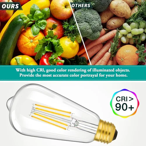 Miniatura 6 de Paquete de 4 bombillas LED Edison ST64 vintage de 8 W equivalentes a 100 W, bombillas E26 de 1400 lúmenes, blanco cálido de 2700 K, bombillas LED