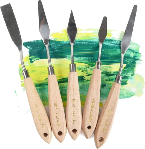 Miniatura 4 de CONDA Juego de 11 piezas de espátulas de acero inoxidable, cuchillo de paleta profesional, mango de madera para pintura