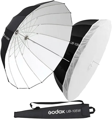 Godox Paraguas Parabólico Reflectante Profundo de 41.3" / 105cm, Interior Blanco, Paraguas de Luz Suave para Estudio con Cubierta Difusora Blanca