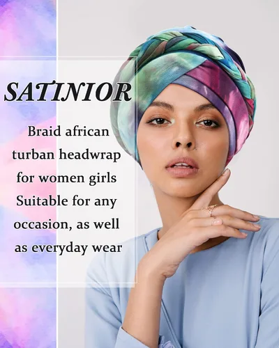 Miniatura 2 de SATINIOR 4 piezas de turbante africano para mujer, turbante con cuentas