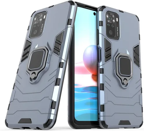 Compatible con Xiaomi Mi Redmi Note 10, Redmi Note 10S, soporte de anillo de metal a prueba de golpes (funciona con soporte magnético para Negro
