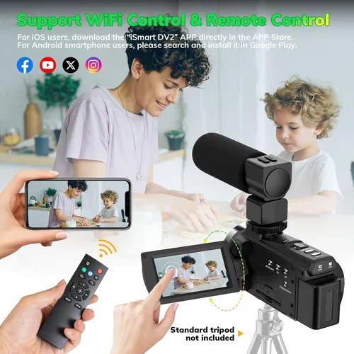 Miniatura 4 de Videocámara 5K UHD 48MP 60FPS WiFi Vlog Cámara para YouTube 10X Zoom óptico videocámaras con control remoto, estabilizador de mano, micrófono, 2
