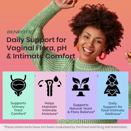 Miniatura 2 de Probiótico avanzado para el cuidado íntimo para mujer, microflora vaginal y apoyo diario para el tracto urinario, levadura, olor y equilibrio