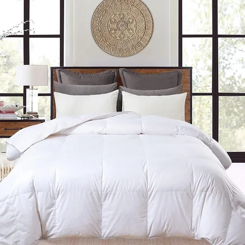 Miniatura 12 de ELNIDO QUEEN® Edredón de Plumas Tamaño Queen, Relleno de Edredón, Lujoso Edredón Esponjoso Gris de Hotel con Pliegues Pinzados para Cama - Funda