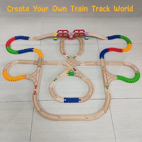 Miniatura 6 de Accesorios de madera para rieles de tren, 44 piezas de conectores de madera para riel, compatibles con todas las principales marcas de tren, regalo