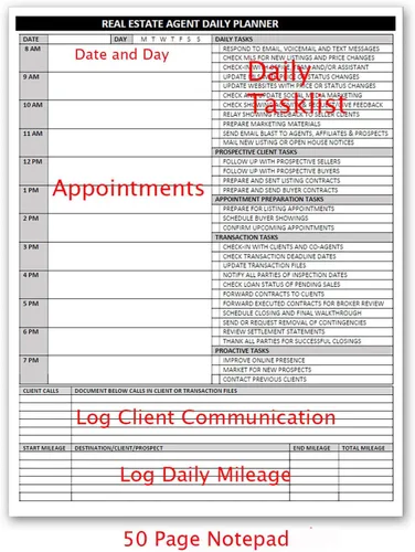 Miniatura 5 de Suministros para agentes inmobiliarios - Bloc de notas de lista de tareas de planificador diario. Documento simple de una página con calendario