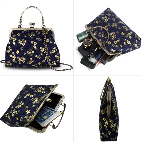 Miniatura 67 de Bolso floral con asa superior, bolso de noche Kiss Lock para mujer, bolso vintage