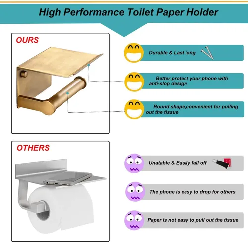 Miniatura 4 de Soporte de papel higiénico de latón antiguo con estante de almacenamiento para teléfono móvil, soporte de pared (2#)