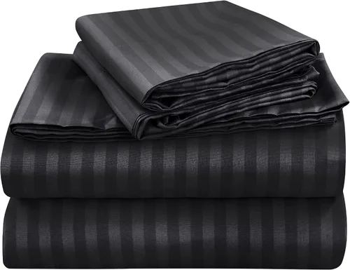 Miniatura 20 de Juego de sábanas de lujo para sofá cama individual, color negro, 100% algodón egipcio de 800 hilos, se adapta fácilmente a colchones de hasta 5