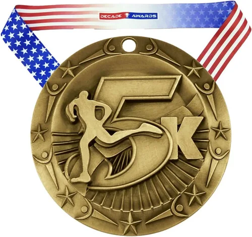 Miniatura 3 de Decade Awards Medalla grabada de clase mundial 5K, medallón de 3 pulgadas de ancho, 16,404.2 ft con estrellas y rayas, bandera estadounidense
