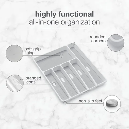 Miniatura 3 de madesmart Bandeja clásica grande para cubiertos, color blanco, colección clásica, 6 compartimentos, organizador de cajones de cocina, forro