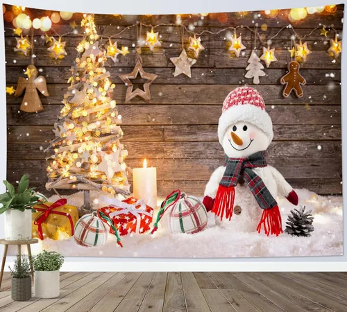 Miniatura 16 de LB Tapiz navideño de muñeco de nieve, bosque de pinos de invierno con ciervos cardenales, tapiz de pared para dormitorio, tapiz colgante de pared