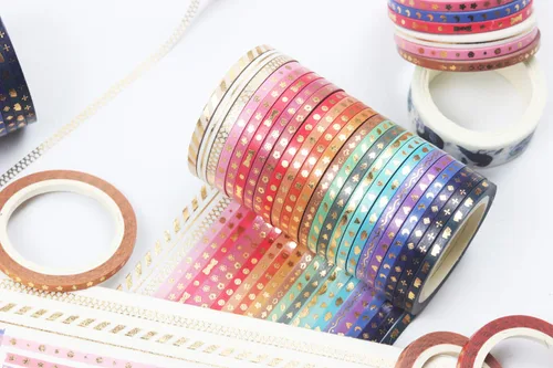 Miniatura 6 de Juego de 24 rollos de cinta washi de papel de aluminio dorado delgada cinta adhesiva decorativa de 0.118 in de ancho para álbumes de recortes