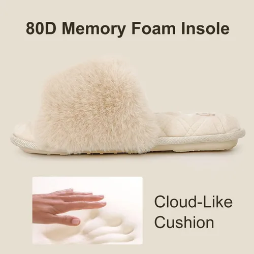 Miniatura 5 de LongBay Pantuflas planas de espuma viscoelástica de piel sintética para mujer, cómodas sandalias de punta abierta