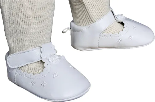 Miniatura 6 de Little Things Mean A Lot Baby Girls All White Faux Leather Zapato de cuna Mary Jane con acentos de perforación