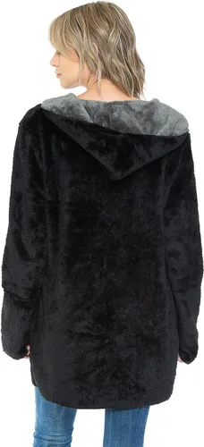 Miniatura 6 de Manta con capucha en forro polar grueso con bolsillo, color negro, tamaño grande, para mujeres y hombres, cálida y acogedora