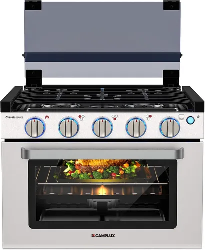 Miniatura 10 de CAMPLUX Elite - Combo de estufa y horno de propano para RV de 17 pulgadas, 1.27 pies cúbicos con 3 quemadores, salida total 28,100 BTU/Hr, estufas