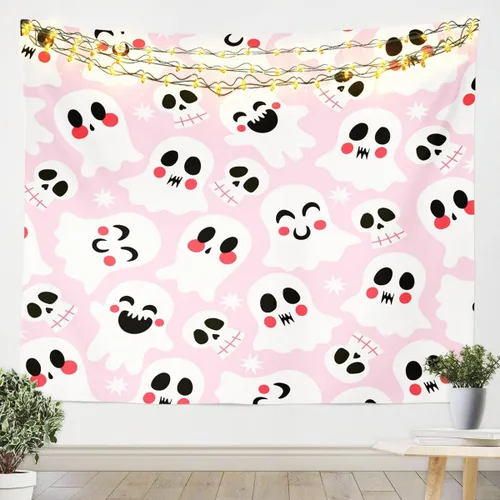 Miniatura 22 de Feelyou Halloween Wall Art for Bedroom Living Room Cartoon Ghost Tapestry Decoration for Kids Boys Girls Red Tapestry Wall Hanging Ghost Festival