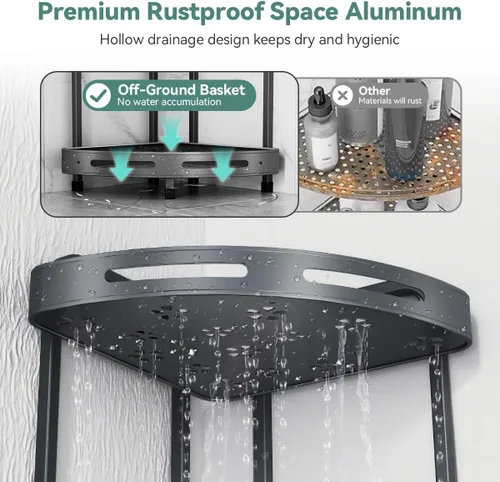 Miniatura 3 de Organizador de ducha esquinero de pie, organizador de ducha a prueba de óxido de 3 niveles con soporte para jabón, soporte de ducha de aluminio