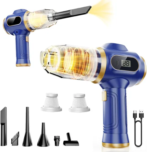 Miniatura 7 de Aspiradora de coche portátil inalámbrica de 17000 Pa Mini aspiradoras de mano inalámbricas con pantalla LCD y boquillas múltiples, alta potencia Azul