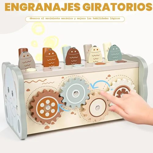 Miniatura 4 de Joyreal Juguetes Montessori de madera para niños de 1 año – Juguete martillador con xilófono y juego de pesca – Actividades educativas para niños