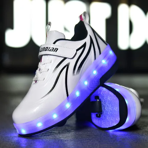 Miniatura 4 de HHSTS Zapatos para niños con ruedas, zapatos de color de luz LED, patines brillantes, zapatos de patinaje, regalos simples para niños y niñas