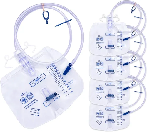 Miniatura 14 de Bolsas de pierna para catéter de 1000ml, bolsa de drenaje urinario para hombres y mujeres con válvula anti reflujo, tubos de 18 pulgadas y correas