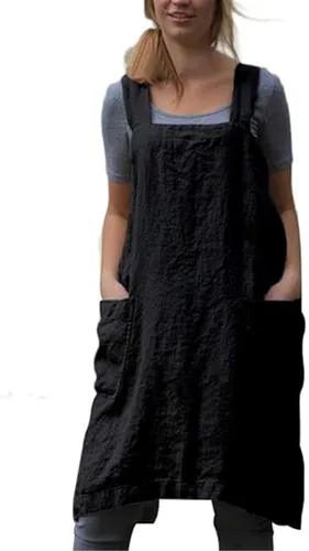 Schine Pinafore de algodón con espalda cruzada para mujer, con bolsillos grandes, prácticos delantales para trabajos de jardinería, cocina,