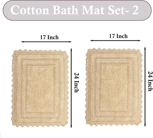 Miniatura 3 de TreeWool - Alfombras de baño con borde de ganchillo reversible en algodón de felpa (paquete de 2)