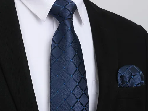 Miniatura 7 de HISDERN Conjunto de corbata a cuadros a cuadros pañuelo tejido clásico formal para hombre corbata y bolsillo cuadrado