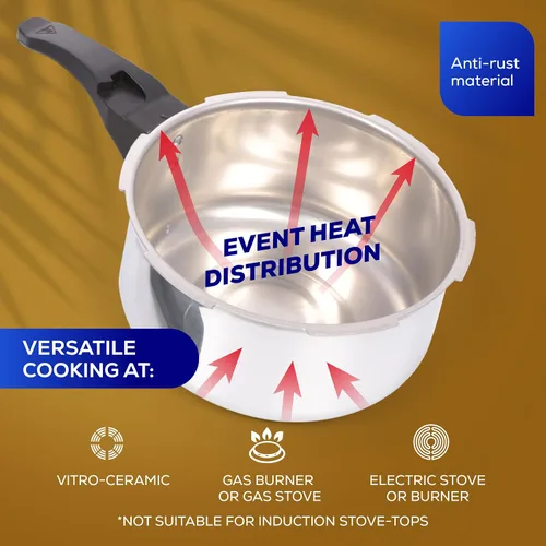Miniatura 6 de Universal Olla a presión pequeña antióxido (3.7 cuartos / 3.5 litros), olla a presión de aluminio para 4 porciones, distribución uniforme del calor