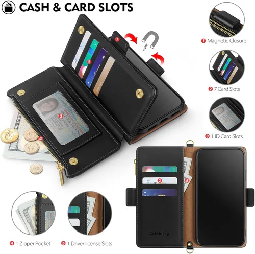 Miniatura 6 de Antsturdy Compatible con iPhone 15 Pro Max Funda Cartera para Mujeres【Bloqueo RFID】Funda de Teléfono Cruzada de Cuero PU con Cremallera y Correa