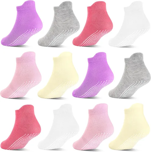 Miniatura 9 de Calcetines antideslizantes con agarre para bebés, niñas y niños, calcetines tobilleros para niños de 6 meses a 7 años, 12 pares