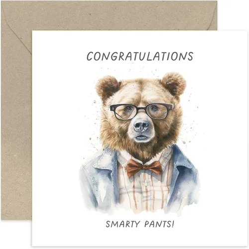 Old English Co. - Divertida tarjeta de graduación para él o ella – Smarty Pants Bear nueva tarjeta de trabajo para hombres y mujeres – Tarjeta