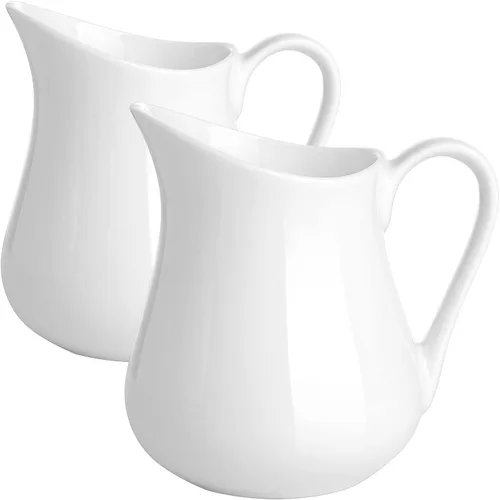 Miniatura 13 de Gurygo Juego de 2 Jarras para Crema de 8 onzas de Cerámica con Asa, Pequeño Contenedor Clásico de Leche Blanco, Jarra de Crema de Porcelana Fina