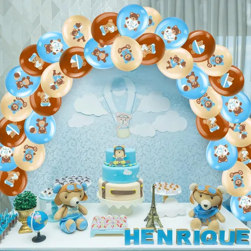Miniatura 7 de Zomiboo 42 globos de oso para baby shower, de 12 pulgadas, de látex, azul, marrón, oso pequeño, decoraciones de fiesta para baby shower, revelación