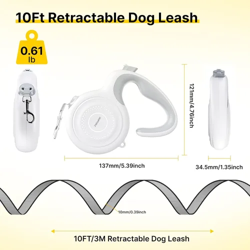 Miniatura 5 de Correa retráctil de 10 pies para perros pequeños y medianos, peso ligero, 360°, sin enredos, cinta de nailon fuerte y mango ergonómico