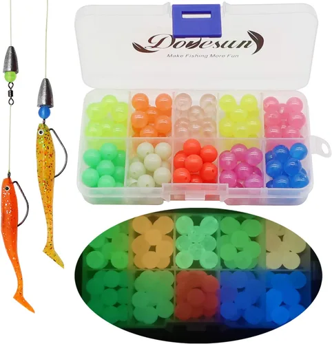 Dovesun Cuentas de pesca que brillan en la oscuridad, cuentas de pesca para agua salada, 1035 unids/600 piezas/250 piezas/120 cuentas coloridas para