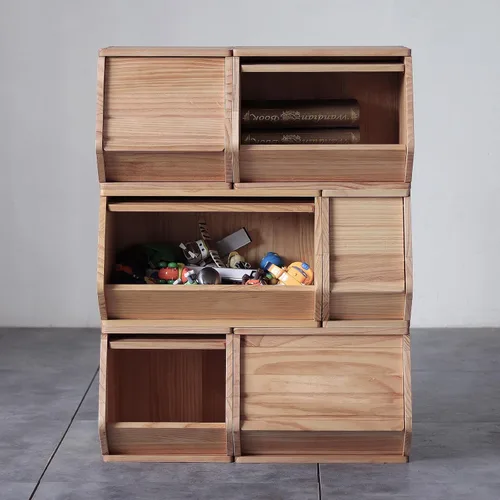 Miniatura 4 de Cofres apilables de madera maciza, contenedores con tapas, caja modular multiusos de madera, organizadores de almacenamiento de armario, gabinete