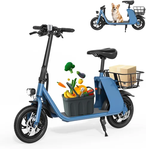 RIDWIND Electric Scooter with Seat for Adults, 450W Motor Foldable E Scooter for Adults with LCD Display,15.5MPH, 20 Miles Range, Max Load 265LB,