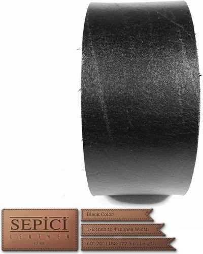 Miniatura 5 de Sepici Correa de cuero negro de alta calidad, tira de piel de vaca vegetal de grano completo para fabricación de cinturones y manualidades de cuero