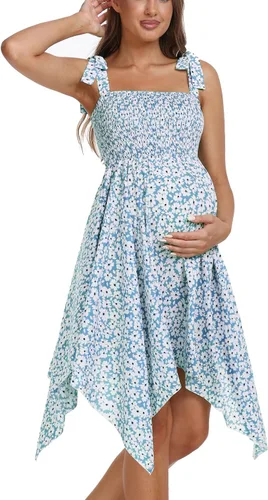 Miniatura 2 de Vestido de maternidad floral sin mangas, cuello cuadrado, dobladillo irregular, vestido de baby shower