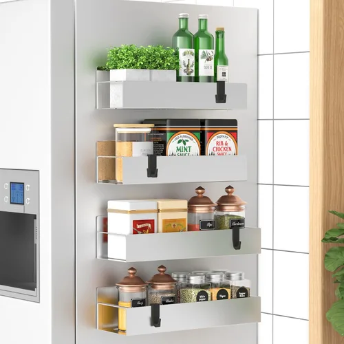 Miniatura 30 de HuggieGems Paquete de 4 Organizadores Magnéticos de Almacenamiento de Especias para Refrigerador y Horno, Organizadores y Almacenamiento Gris