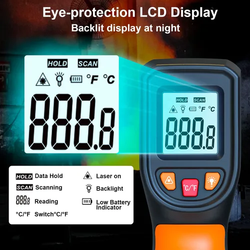 Miniatura 3 de Actualización 2023 Termómetro Infrarrojo Láser, Pistola de Temperatura Digital sin Contacto, -58℉～1112℉ (-50℃～600℃) Termómetro IR para Industrial