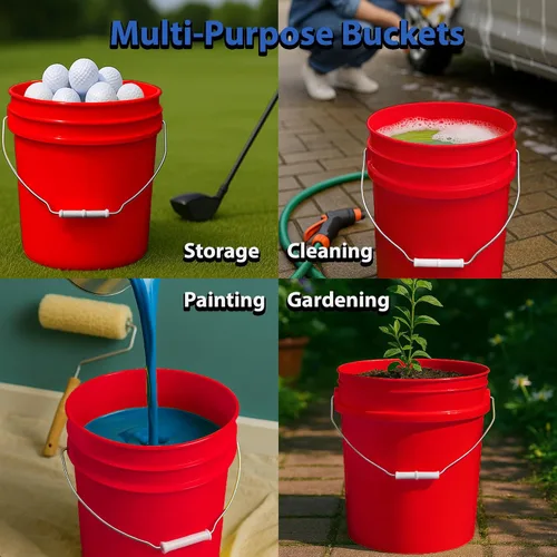 Miniatura 4 de Balde de 5 galones y tapa - Cubo resistente de 90 mil para todo uso - Fabricado en los Estados Unidos - Grado alimenticio - Plástico sin BPA - Rojo