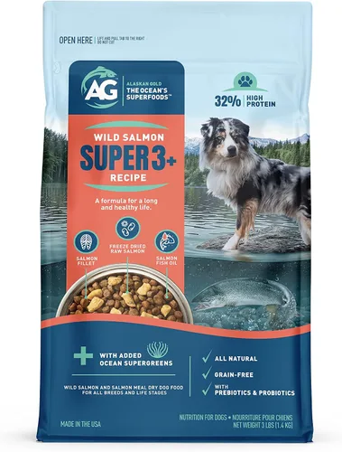 SUPER3+ Salmón liofilizado de salmón crudo para perros | Cachorros y adultos | Raza pequeña y grande | Alto en proteínas | Sin granos | Nutrición