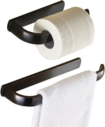 Miniatura 8 de BigBig Home Juego de soporte de papel higiénico antiguo, toallero de latón cepillado para baño, anillo de toalla rústico montado en la pared vintage