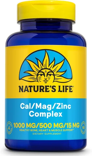 NATURE'S LIFE Cal Mag Complejo de zinc de 1000 mg / 500 mg / 15 mg - Suplemento de calcio y magnesio y zinc con vitamina D y boro - Salud ósea,
